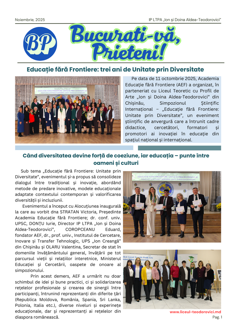 „BUCURAȚI-VĂ, PRIETENI!” - ziarul IP LTPA „Ion și Doina Aldea-Teodorovici”