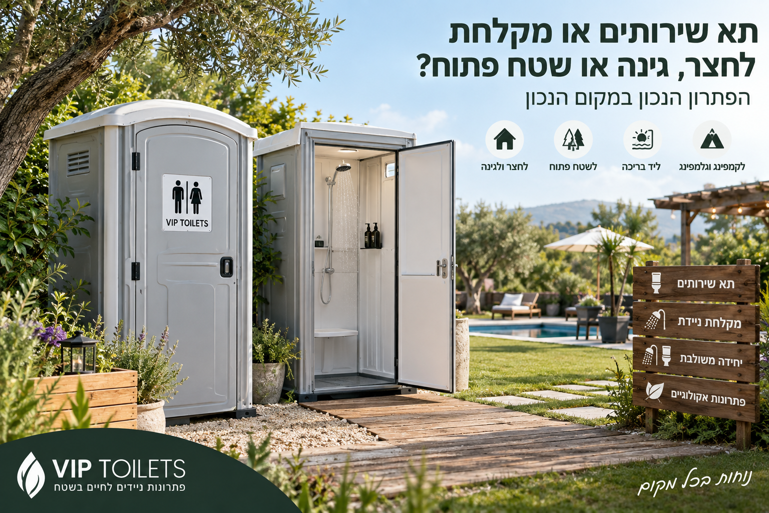 תא שירותים או מקלחת לחצר, גינה ושטח פתוח | VIP Toilets