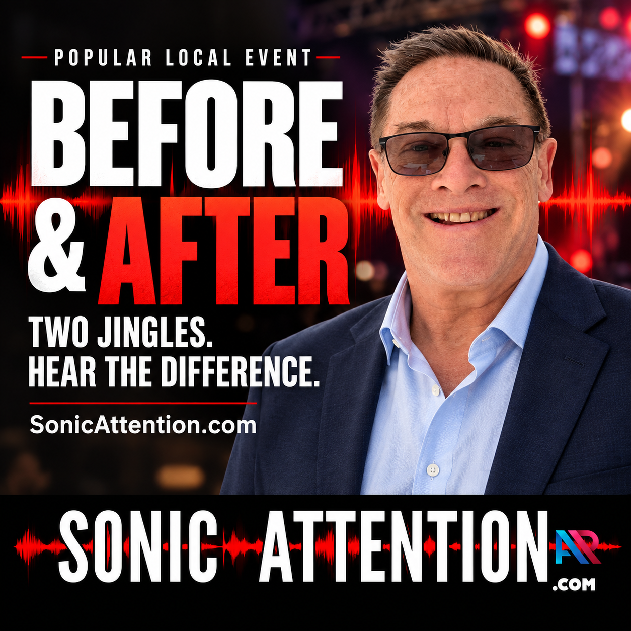 Joe “Crash” Kelley of SonicAttention: before-and-after jingles for the same popular local event. Listen on SoundCloud.