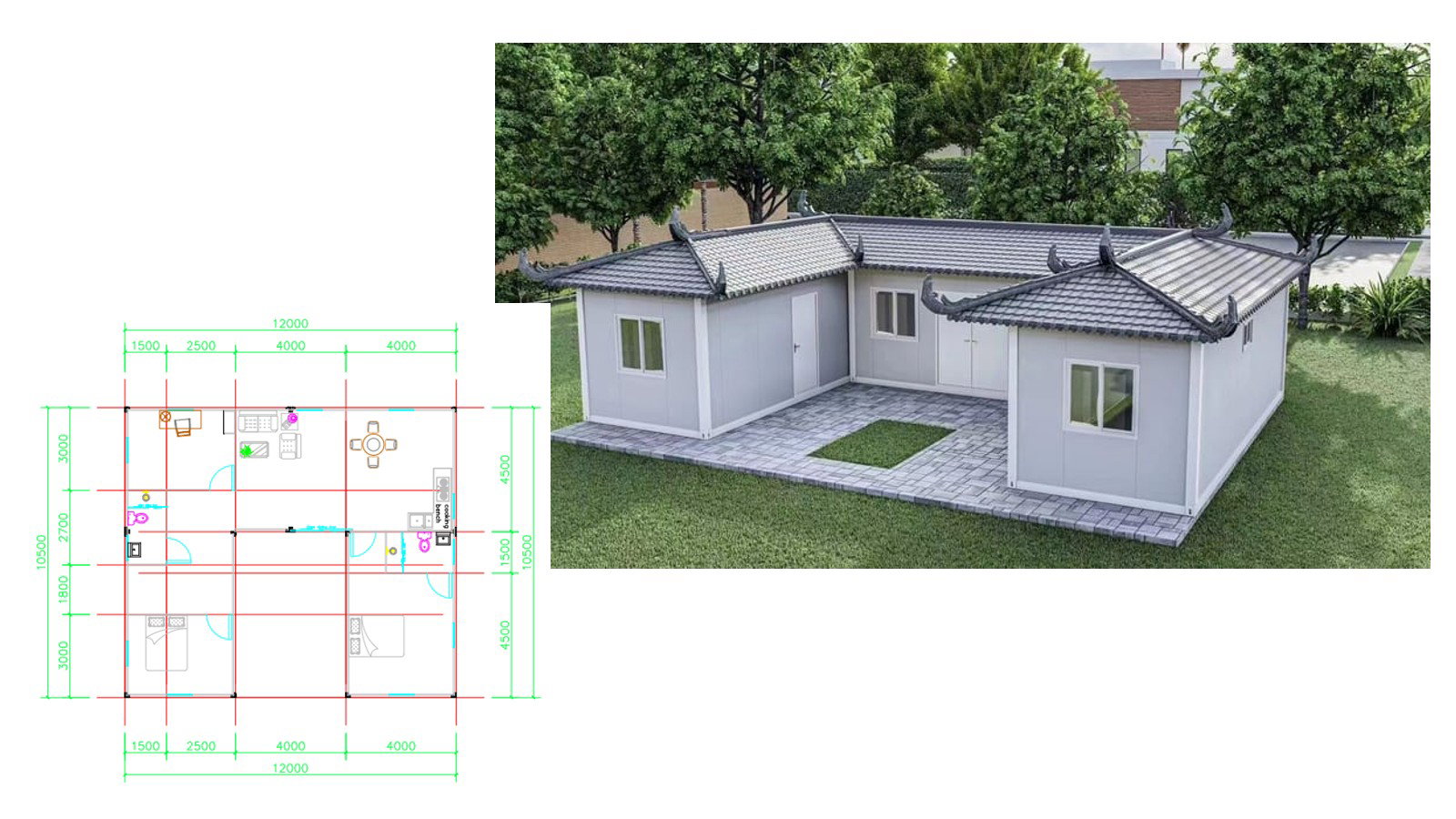 U house with 2 bedrooms and two bathrooms