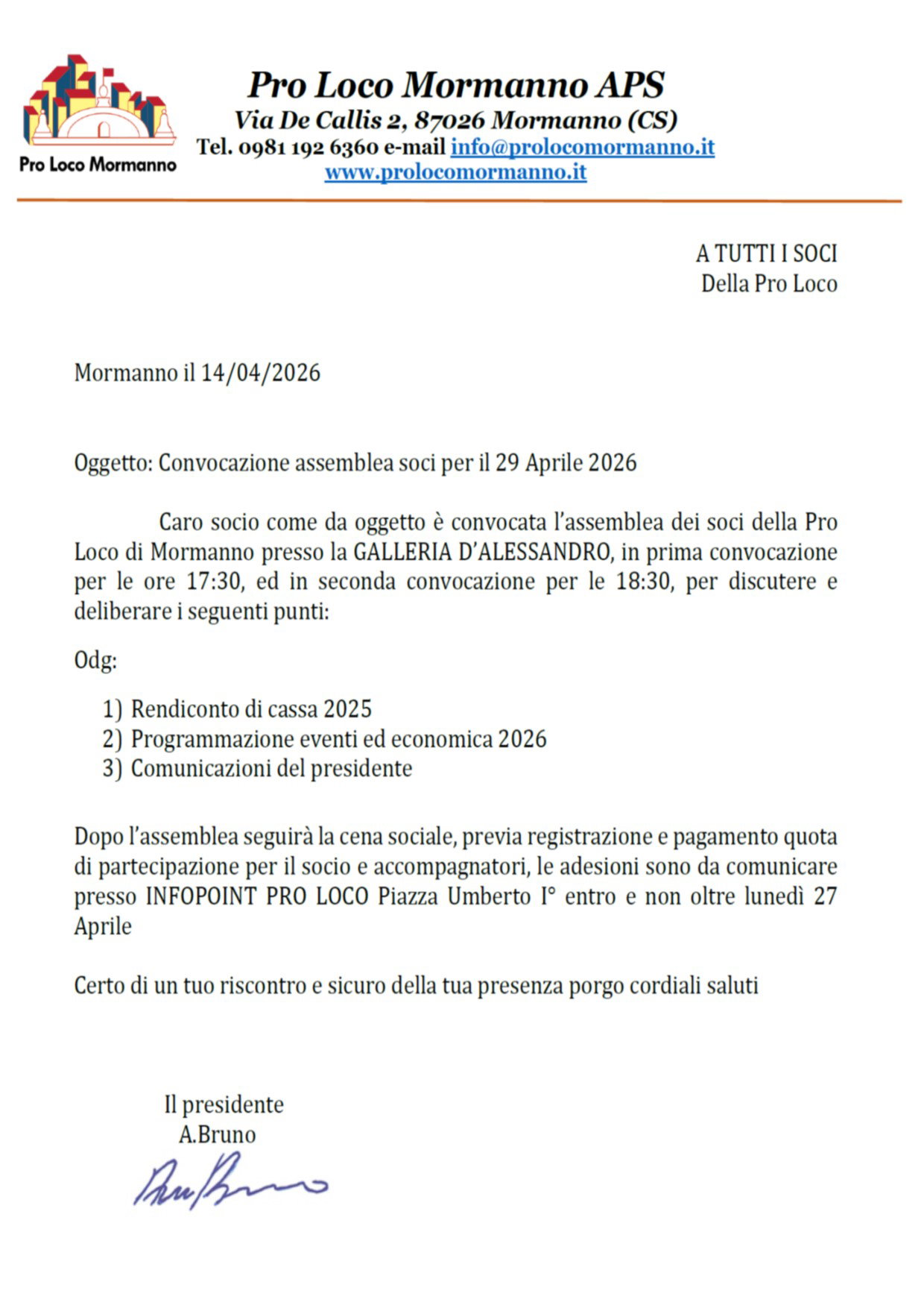 CONVOCAZIONE ASSEMBLEA SOCI 29-04-2026
