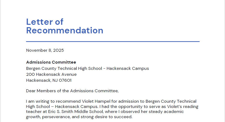 Letter of Recommendation – Ms. Jennifer Fischer, Special Education Teacher and Certified Reading Specialist