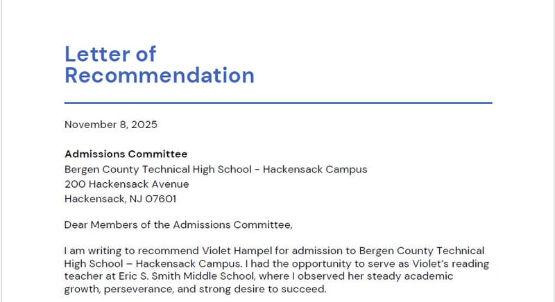 Letter of Recommendation – Ms. Jennifer Fischer, Special Education Teacher and Certified Reading Specialist