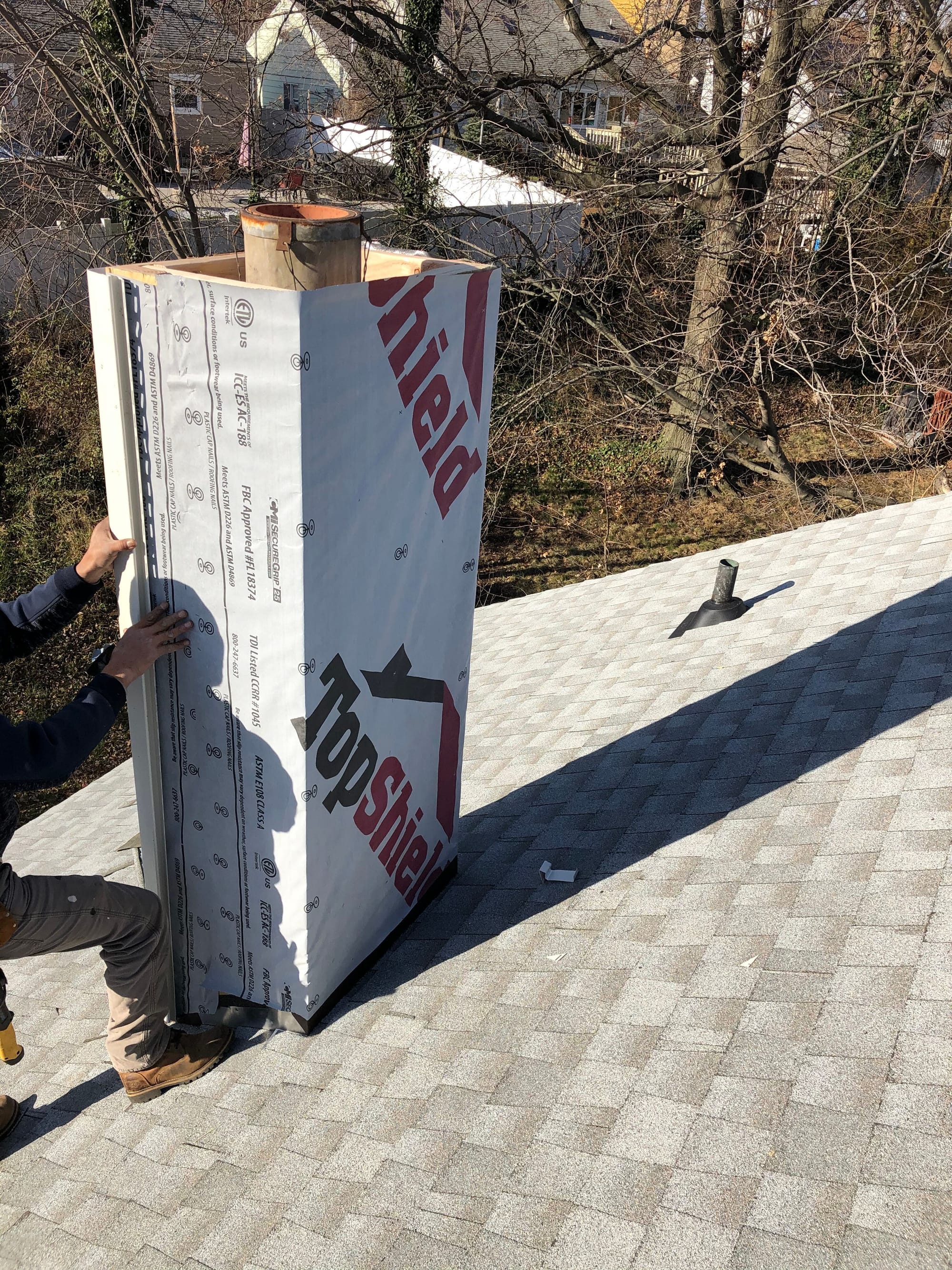 Chimney repair in process
