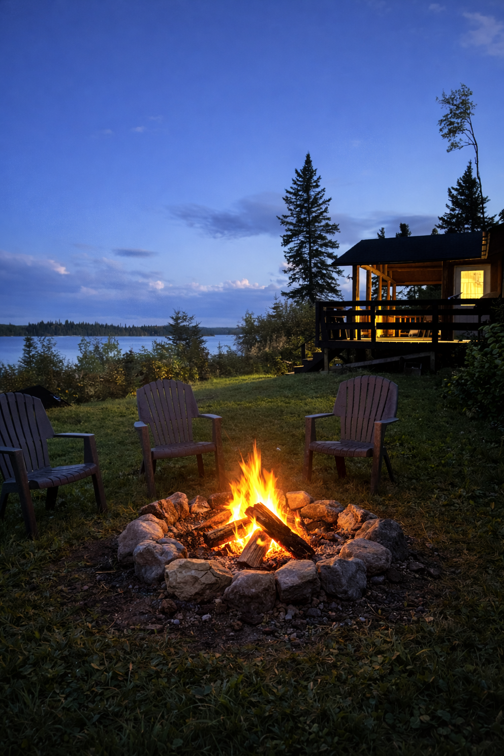 Campfire Near to Cabin