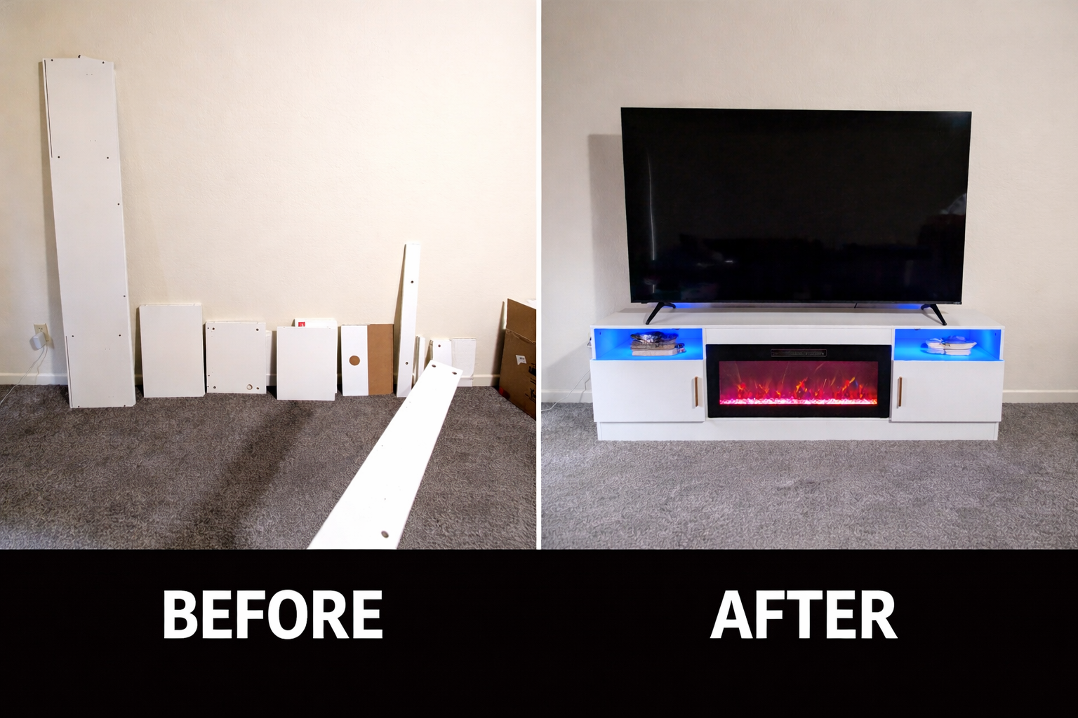 Modern TV Stand & Electric Fireplace Assembly