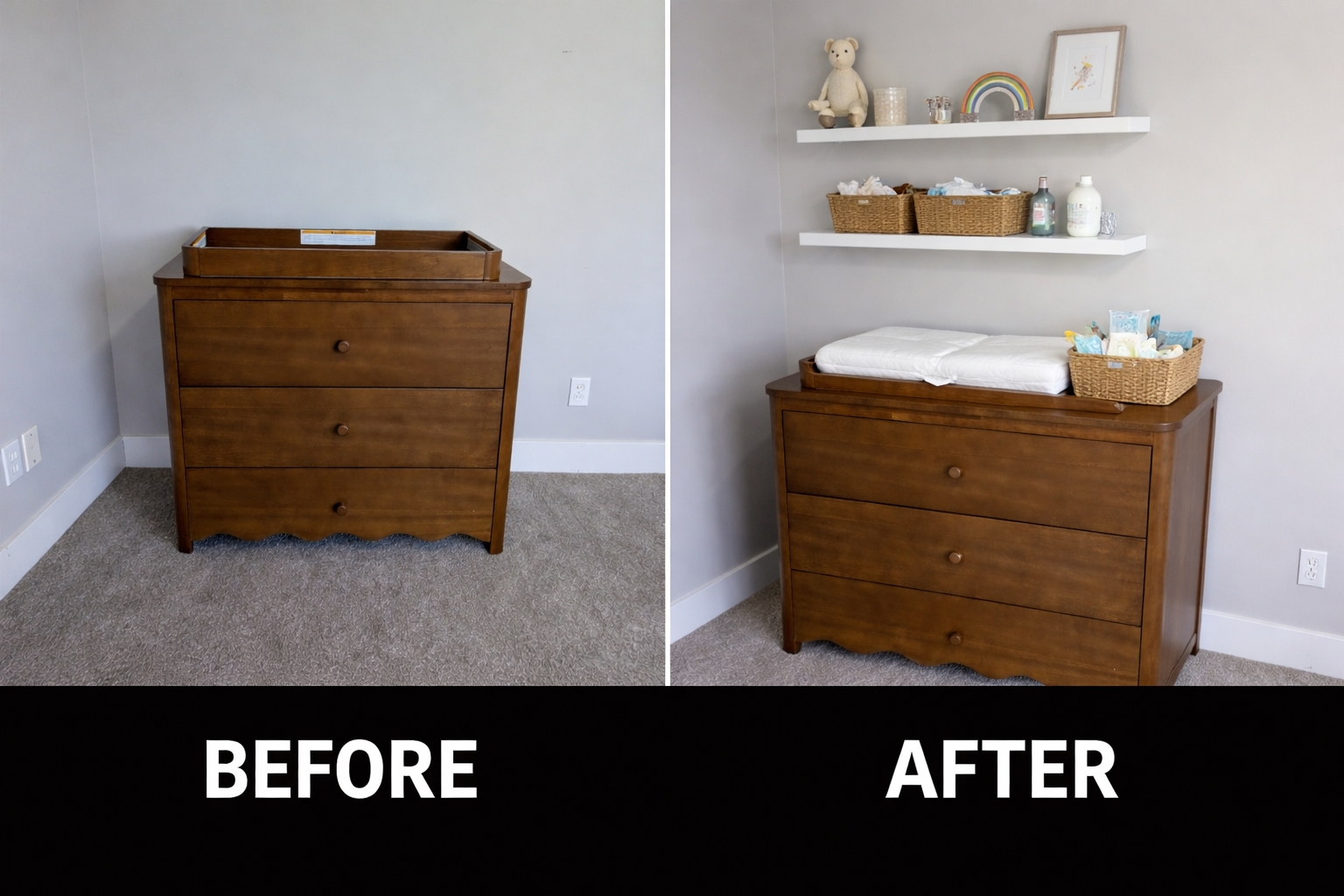 Custom Nursery Floating Shelves and Toy Organization