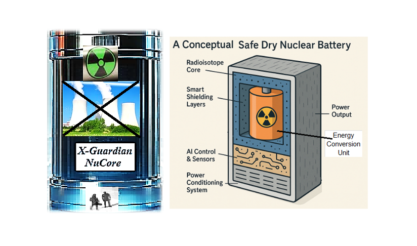 Designing a Giant Safe Long-Duration Dry Nuclear Battery for Urban-Scale Power Generation & other safe usages; {e.g. named: X-Guardian NuCore}