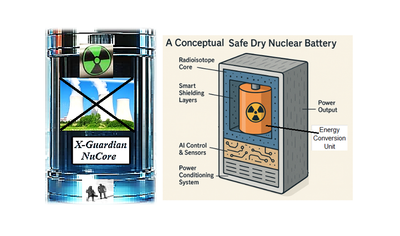 Designing a Giant Safe Long-Duration Dry Nuclear Battery for Urban-Scale Power Generation & other safe usages; {e.g. named:  X-Guardian NuCore}