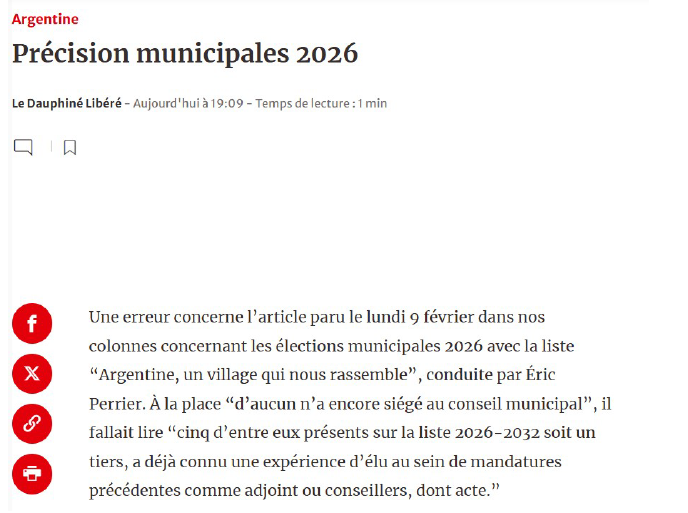 Erratum Le Dauphiné Libéré du 11 février 2026