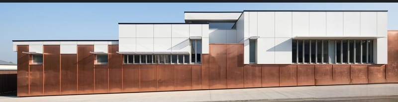 Façade en cuivre et stratifié laqué blanc