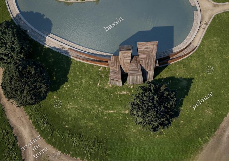 Une exposition à l'intérieur de prismes en bois déconstructivistes.