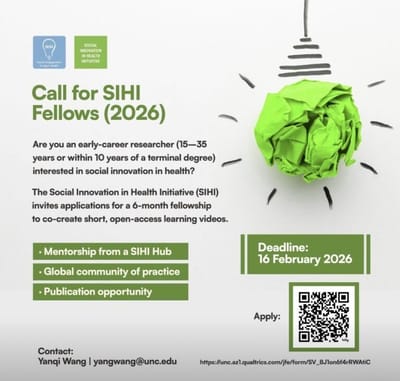 Call to Apply for the SIHI Fellowship For Early-Career Researchers In Social Innovation In Health 2026