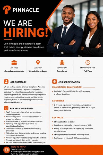 Pinnacle Oil & Gas Limited is Hiring