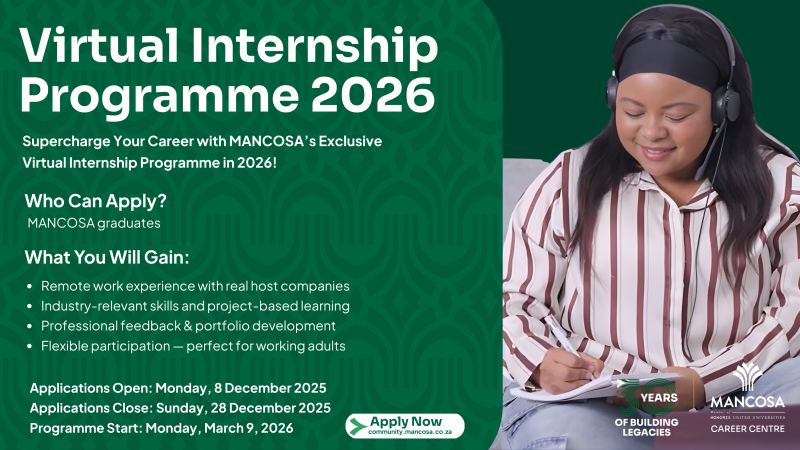 Applications Now Open for MANCOSA Virtual Internship Programme 2026 ...