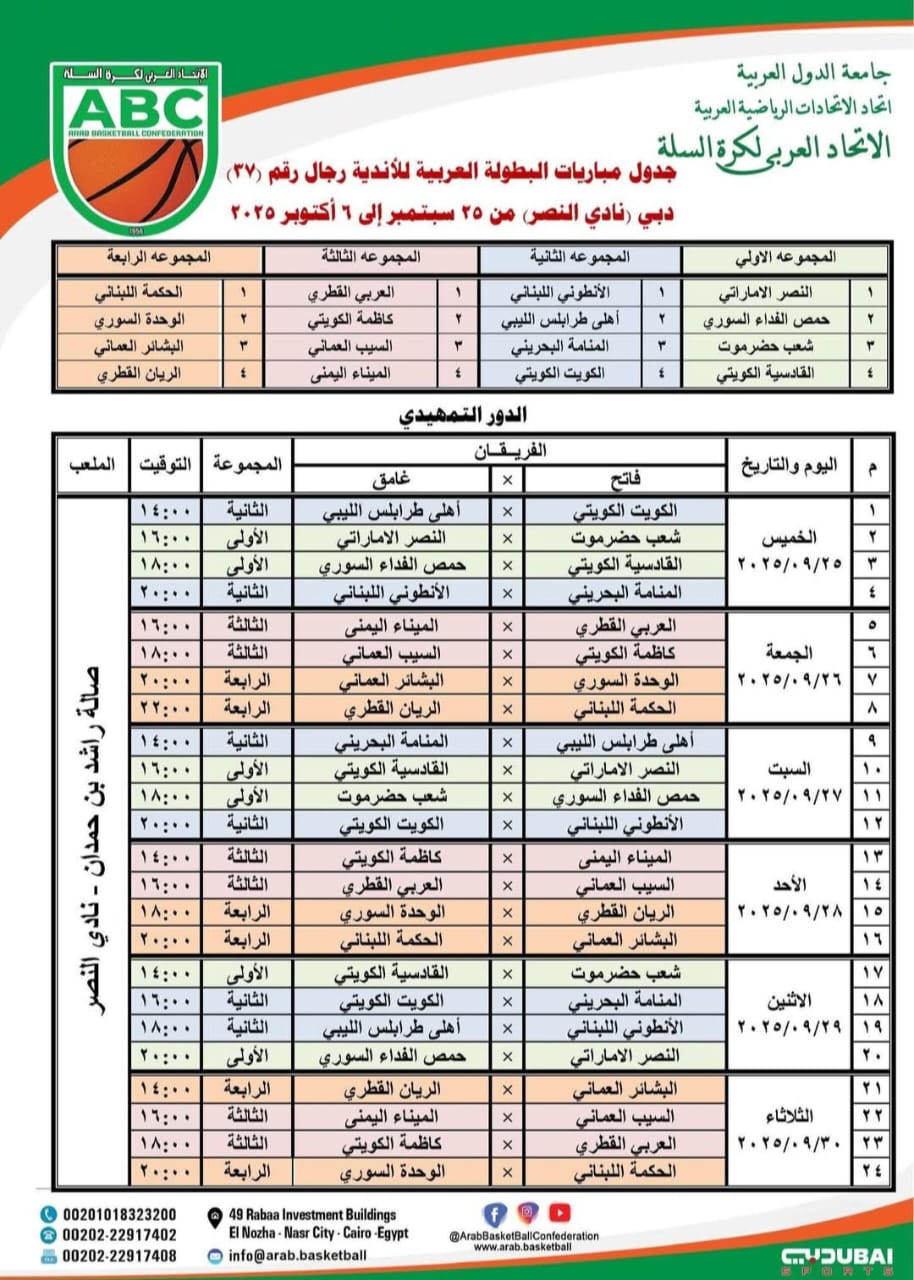 البطولة العربية بمشاركة الحكمة والأنطوني
