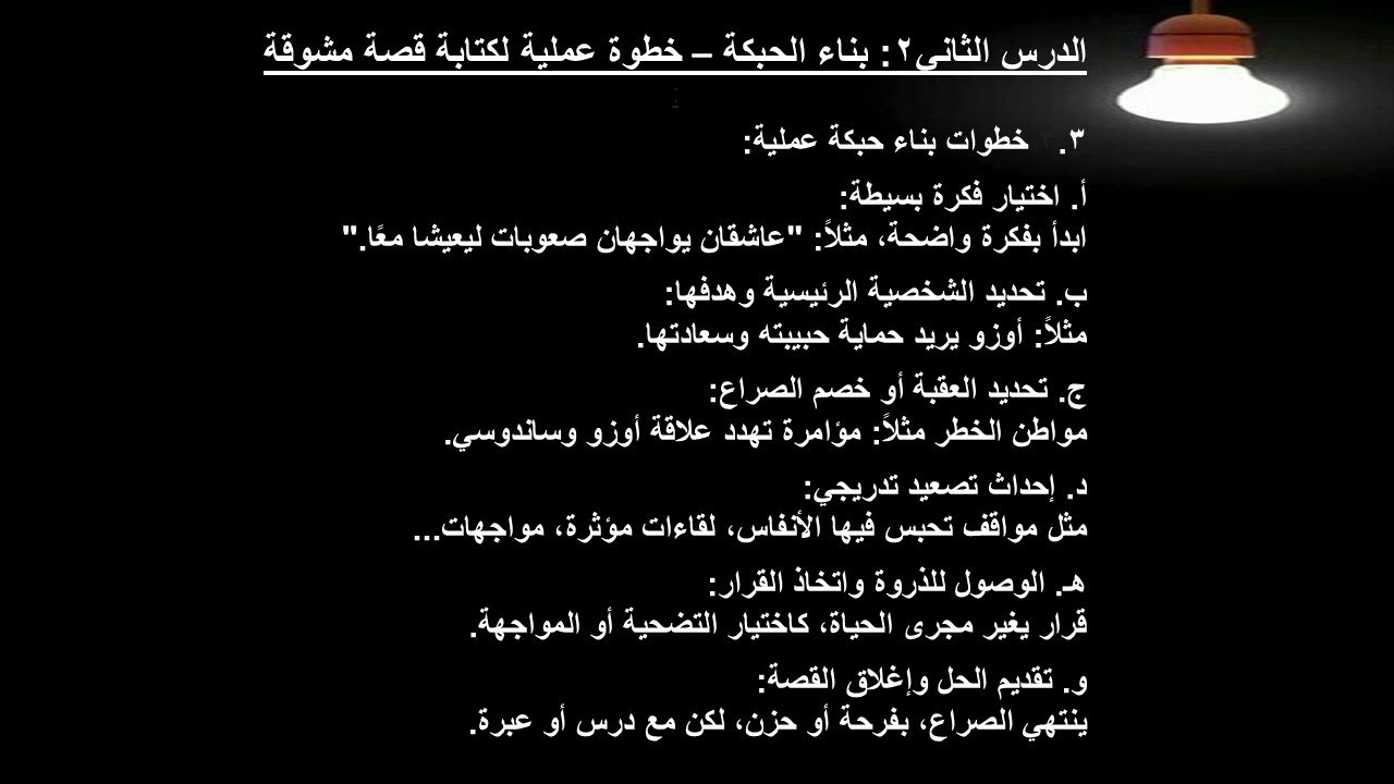 الدرس الثانى2 : بناء الحبكة – خطوة عملية لكتابة قصة مشوقة