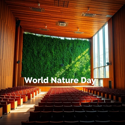 Nature-Inspired Auditorium Design: Wood, Green Spaces & Airflow