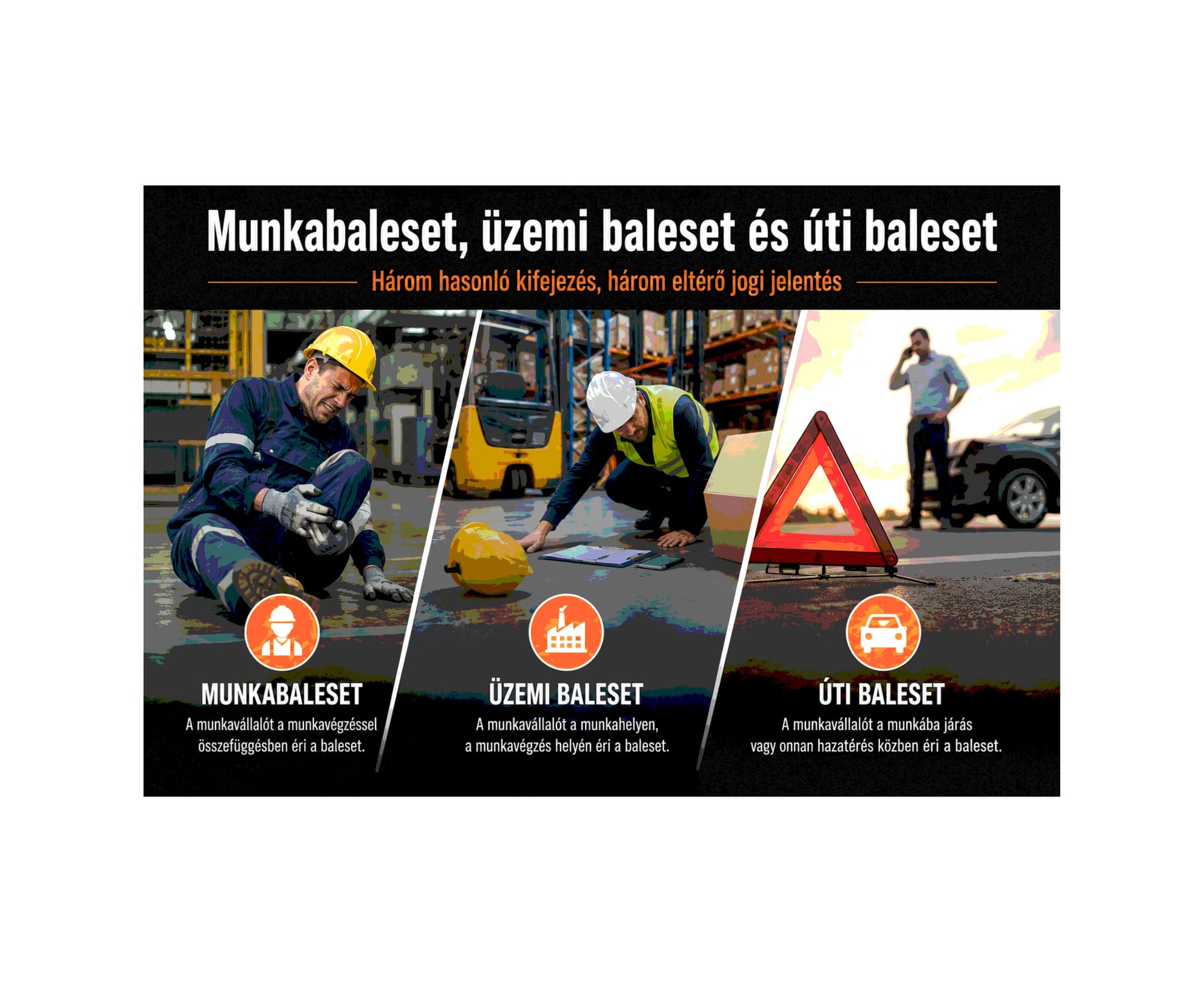 Munkabaleset, üzemi baleset és úti baleset – Három hasonló kifejezés, három eltérő jogi jelentés