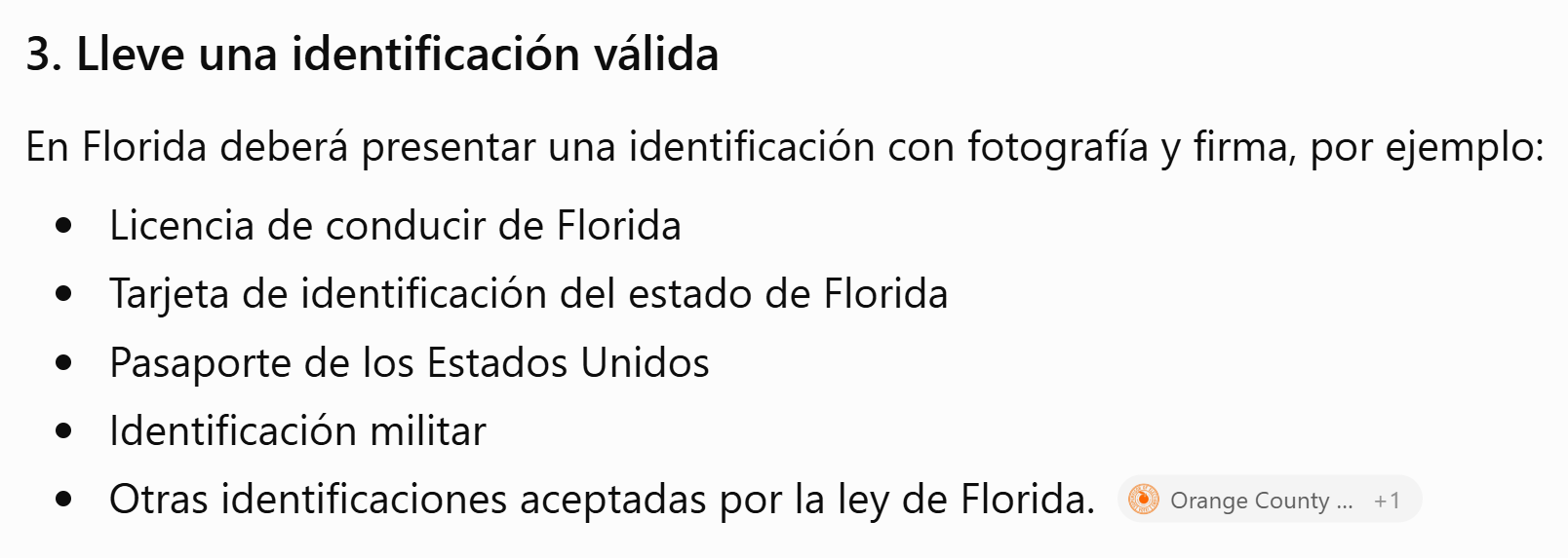 Lleve una identificación válida