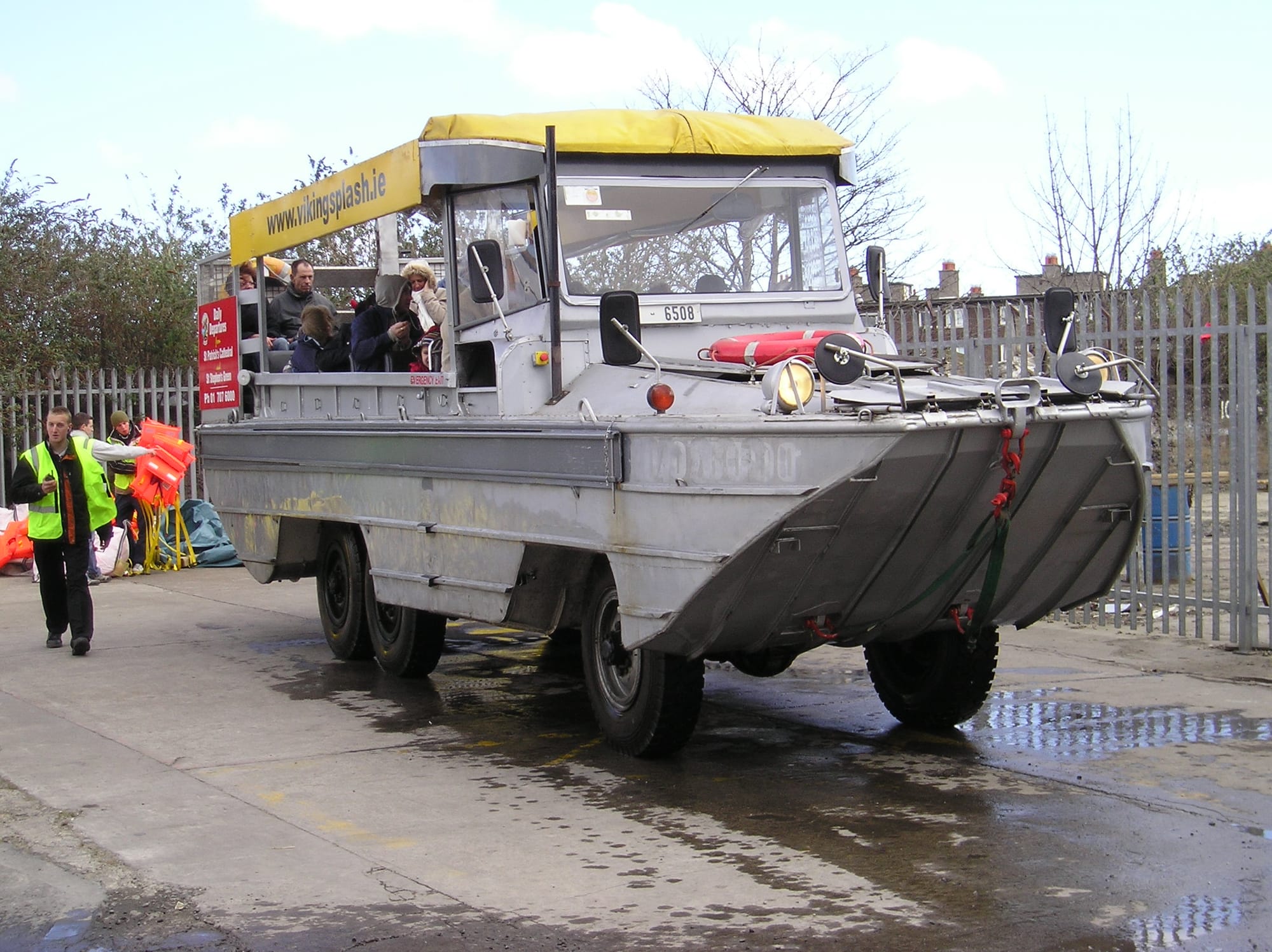 2008 03 Grand Canal Basin Dublin 4, Viking Splash boat launches tourists into Grand Canal Basin
