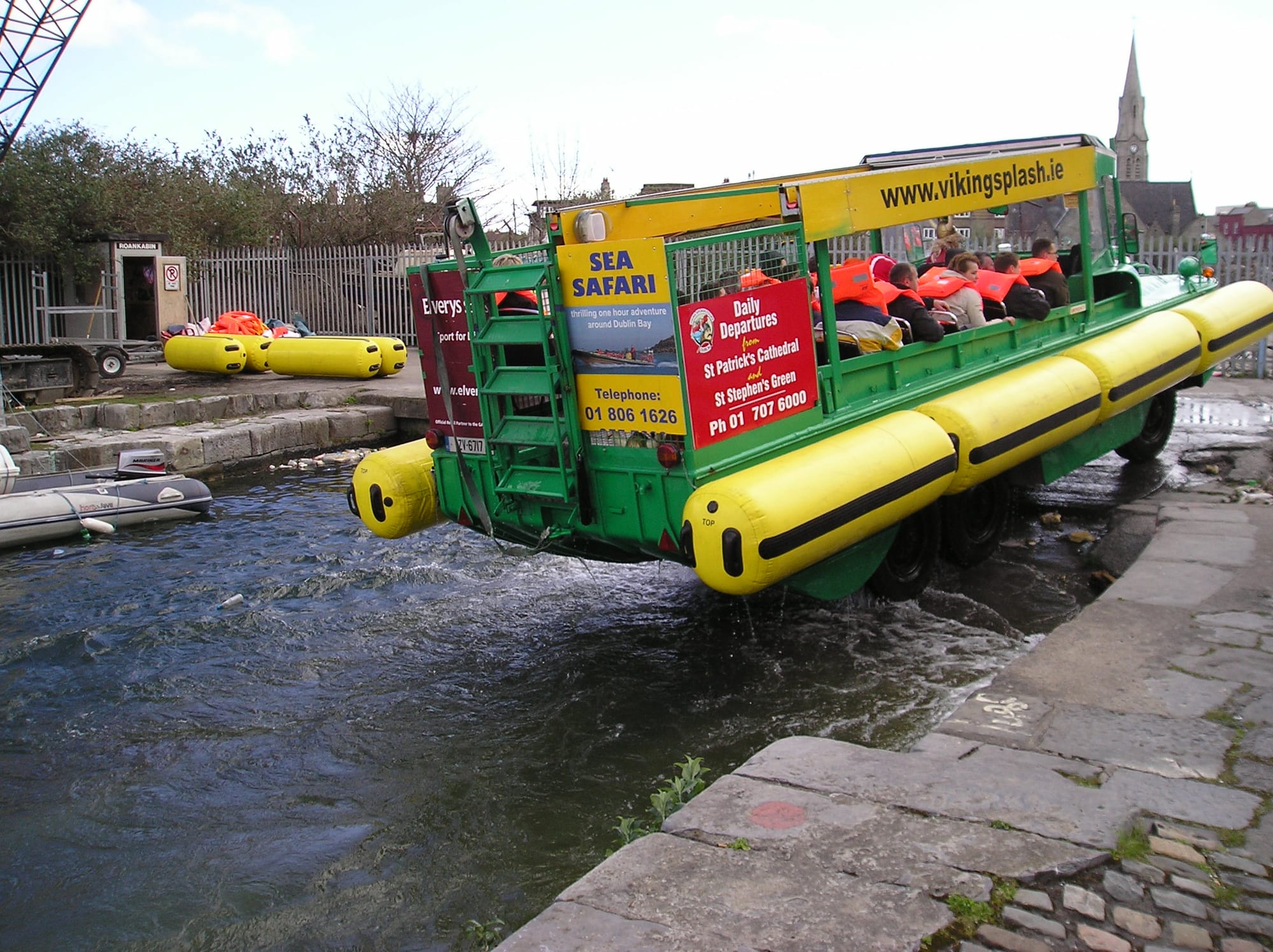 2008 03 Grand Canal Basin Dublin 4, Viking Splash boat launches tourists into Grand Canal Basin