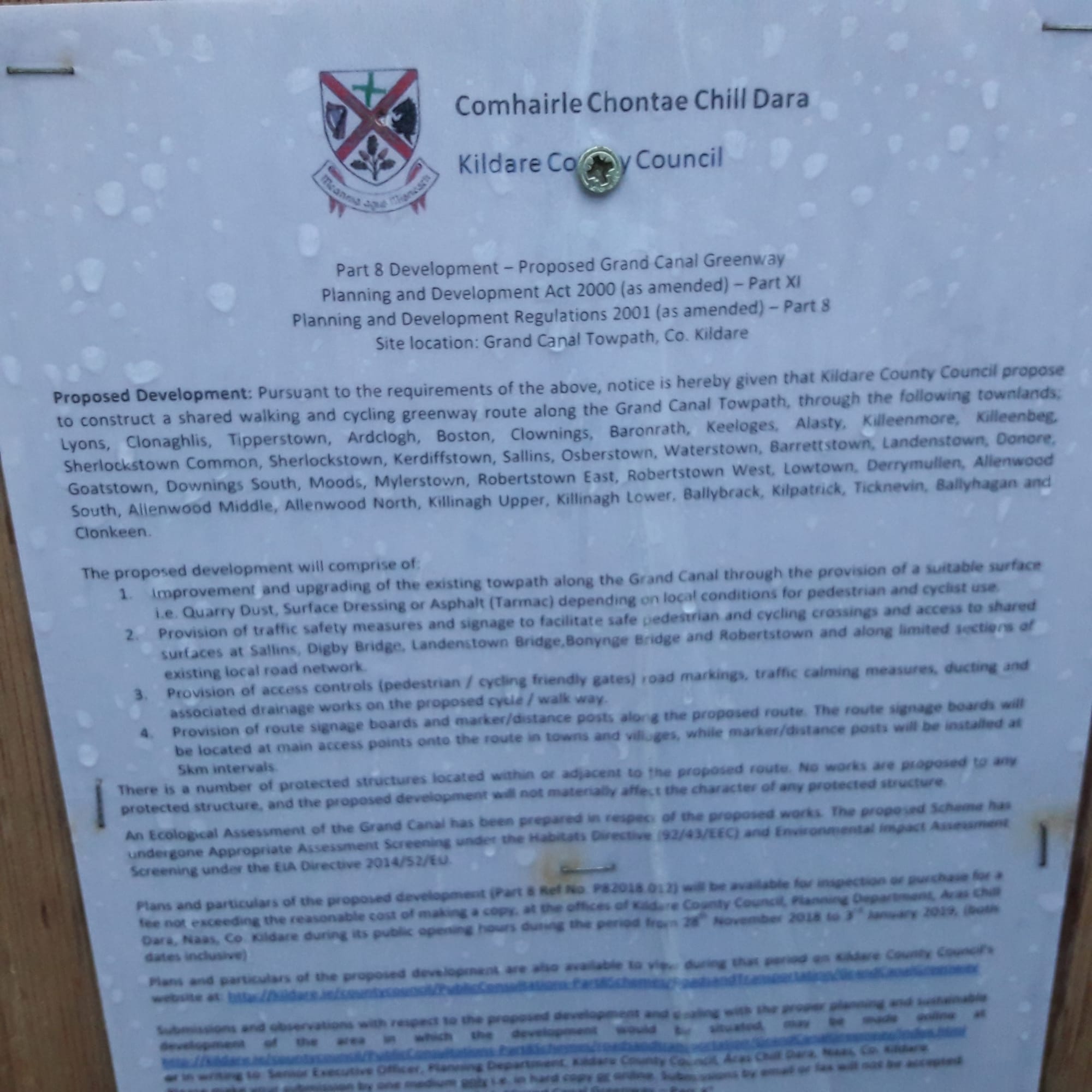 2019 01 19th Grand Canal Lowtown greenway planning application