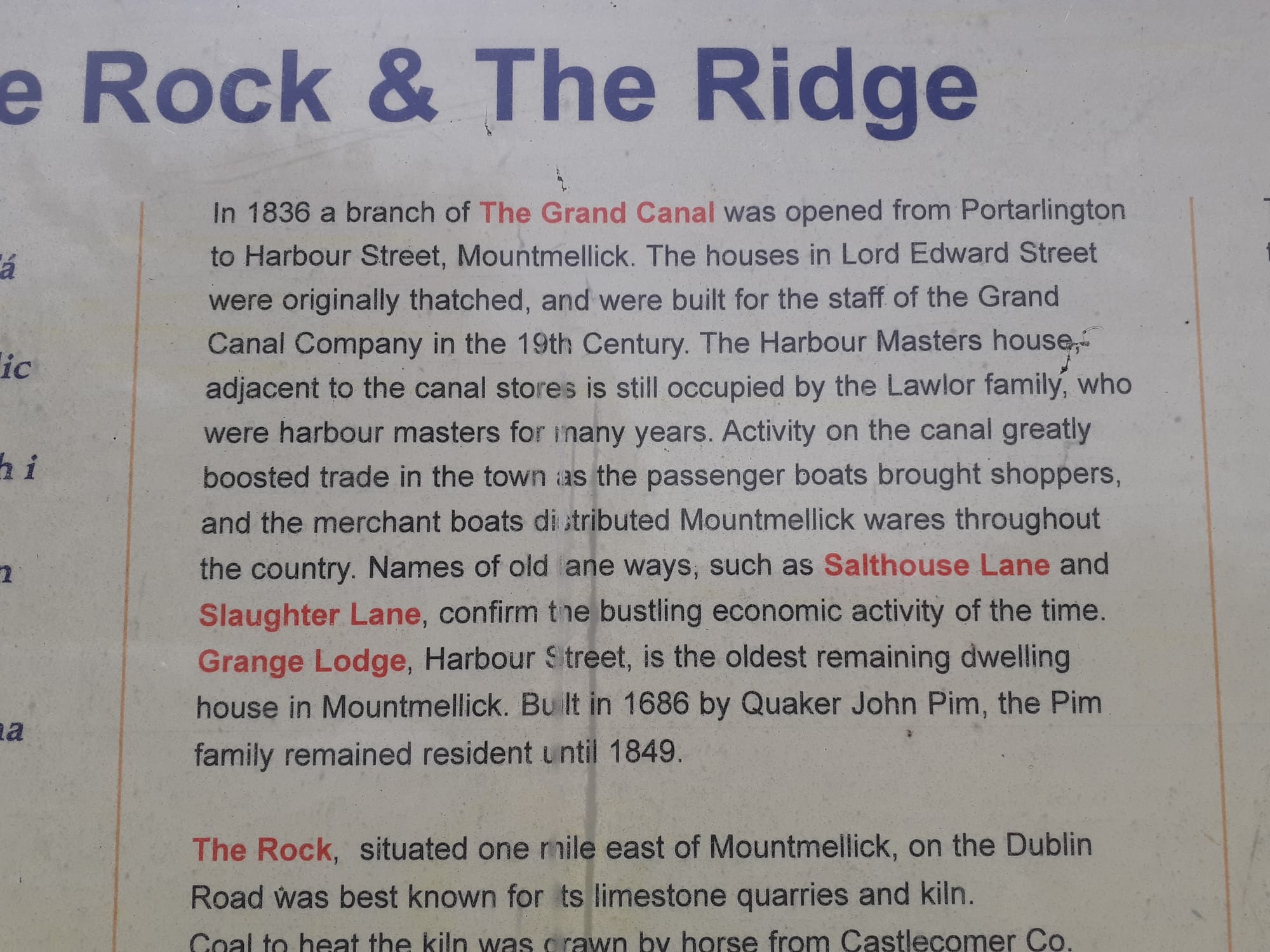 2021 07 22nd Grand Canal Mountmellick historical plaque