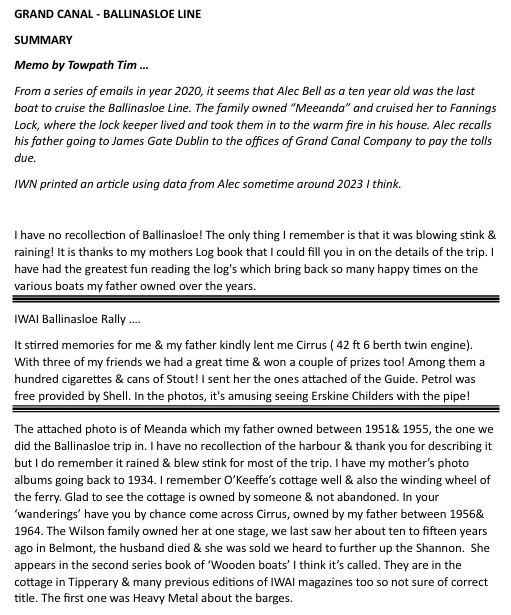 2020 12 Ballinasloe Canal History by Alec Bell summary