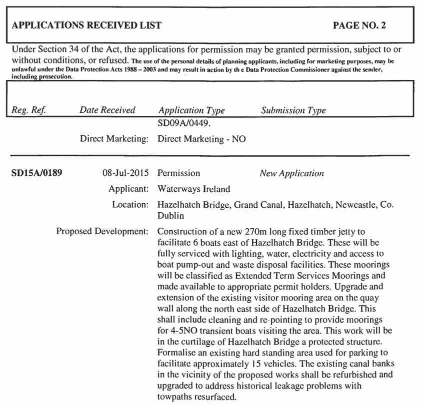 2015 07 08th Grand Canal Hazelhatch planning application for moorings