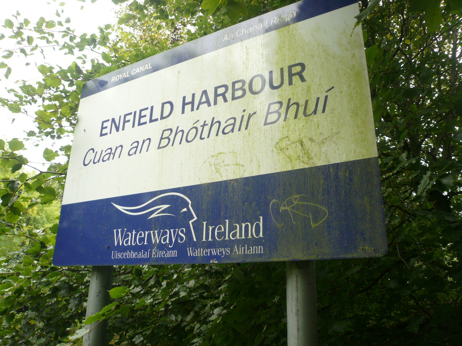 2016 09 Royal Canal Enfield, signage needing a cleanup