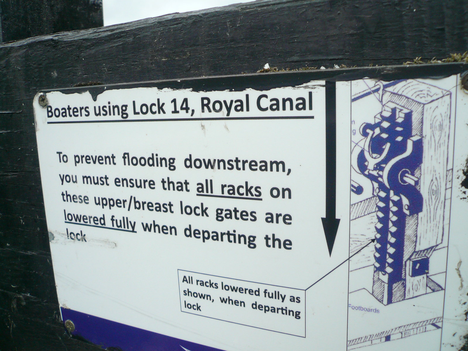 2017 07 Royal Canal lock 14 lower the racks notice