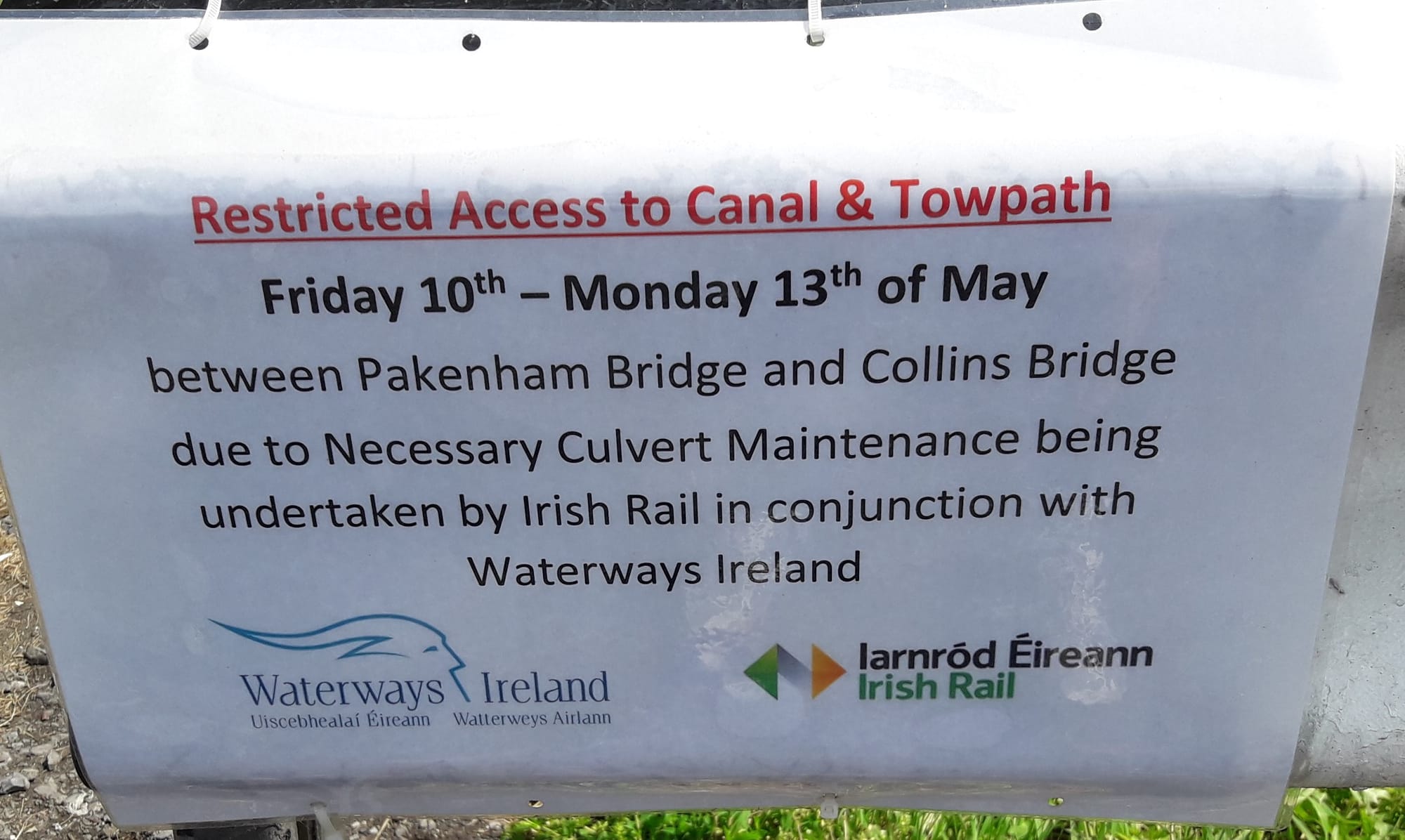2019 06 02nd Royal Canal Confey, works notice
