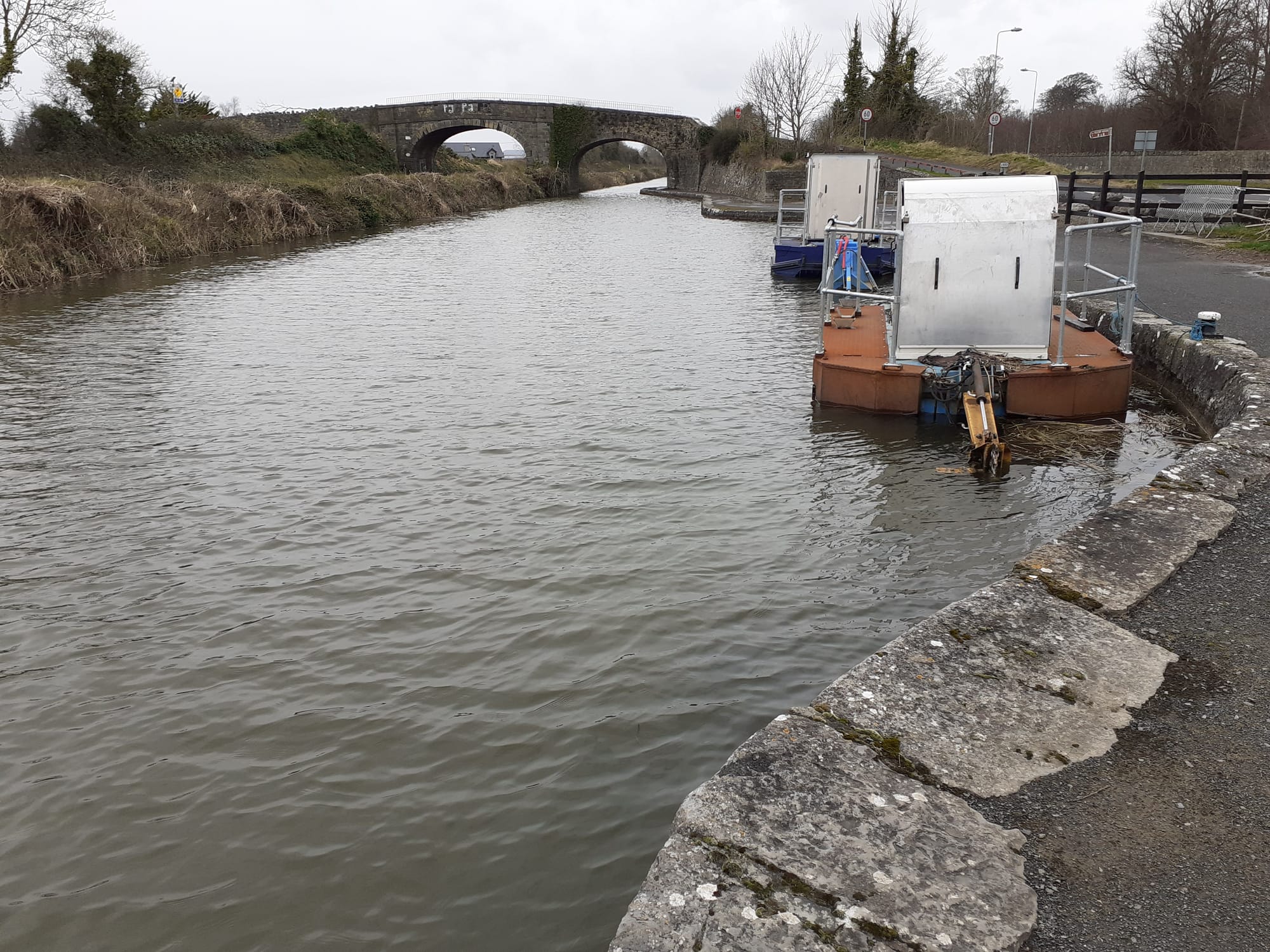 2020 02 22nd Royal Canal Pike Harbour Carton House, workboats moored up