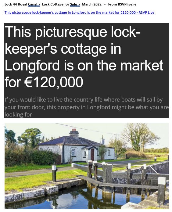 2022 03 Royal Canal Lock 44 cottage for sale