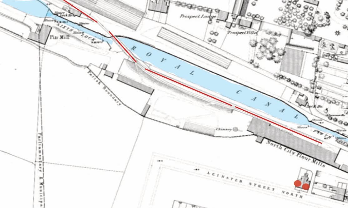 2025 11 26th Royal Canal Phibsboro mills railway, old map shows active railway