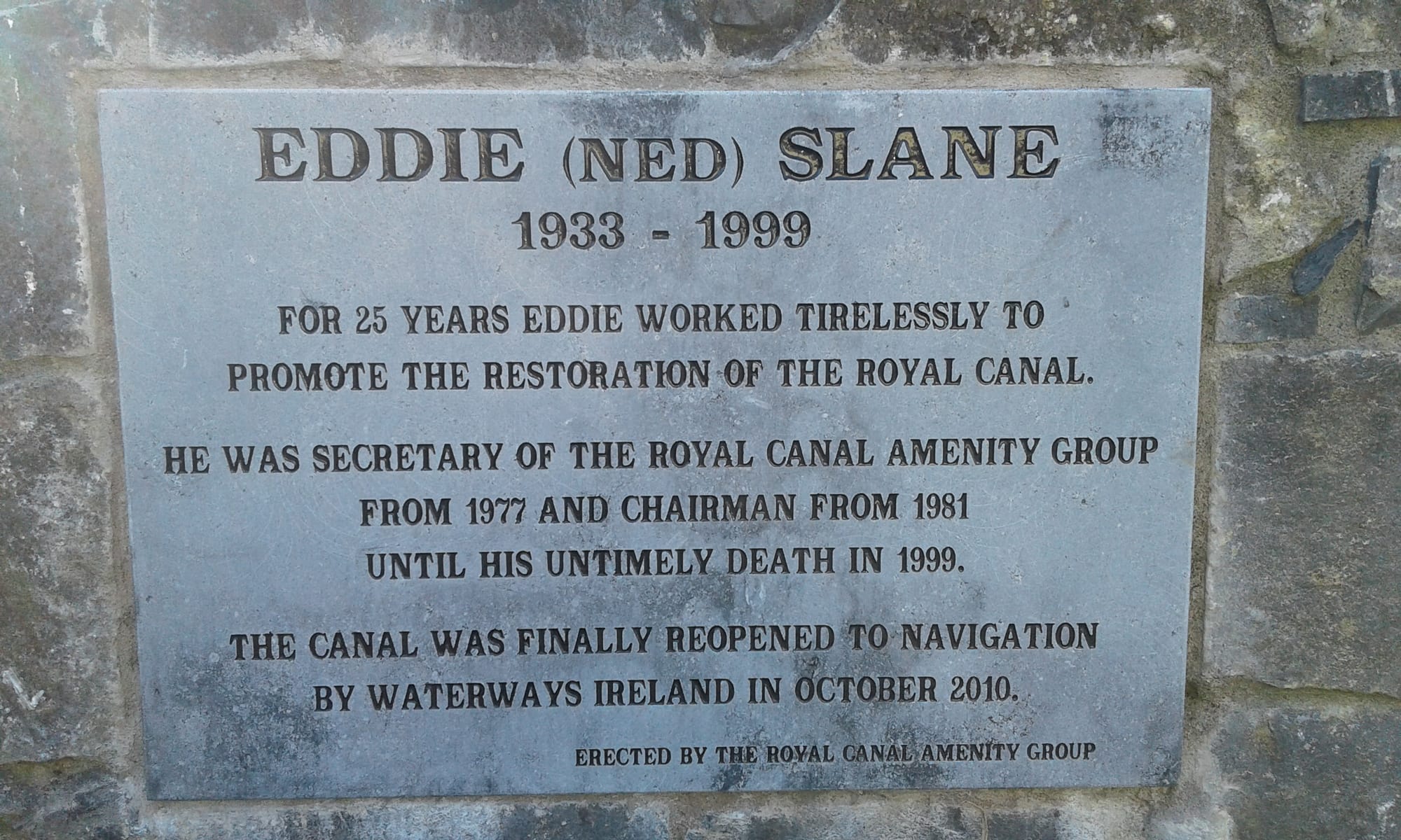2018 07 Royal Canal  11th Lock EddieSlane Memorial