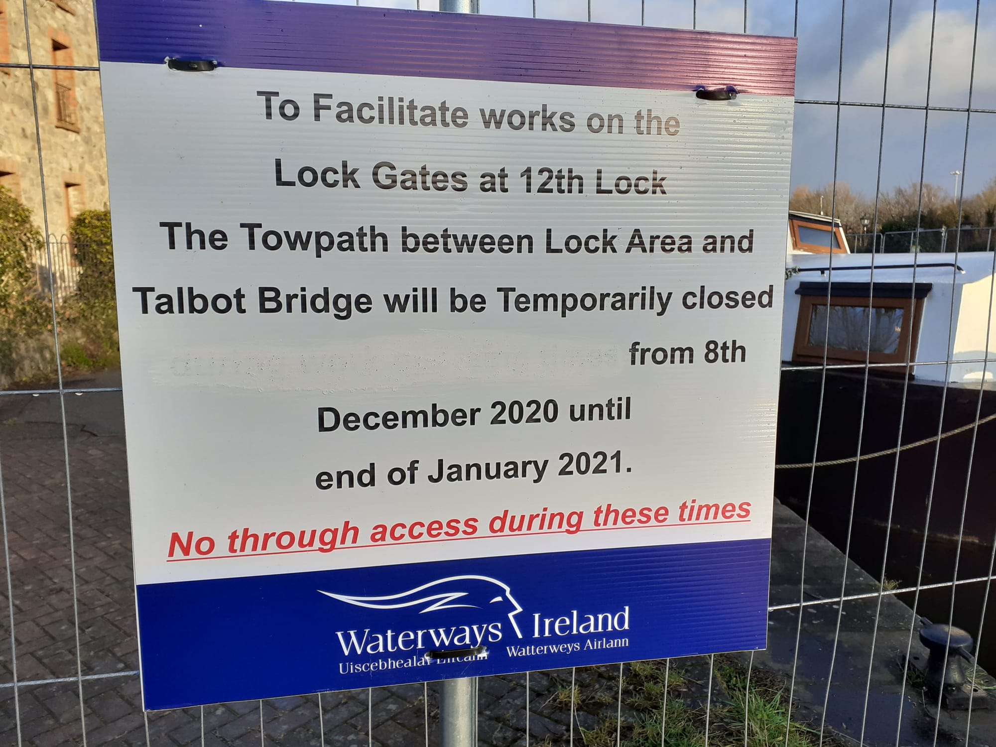 2021 03 17th Royal Canal 12th Lock closed Jan.2021