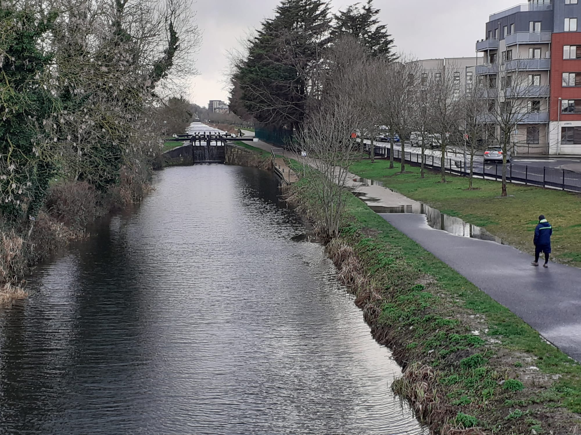 2022 02 20th Royal Canal Dublin Lock 9 Pelletstown railway station alongside canal