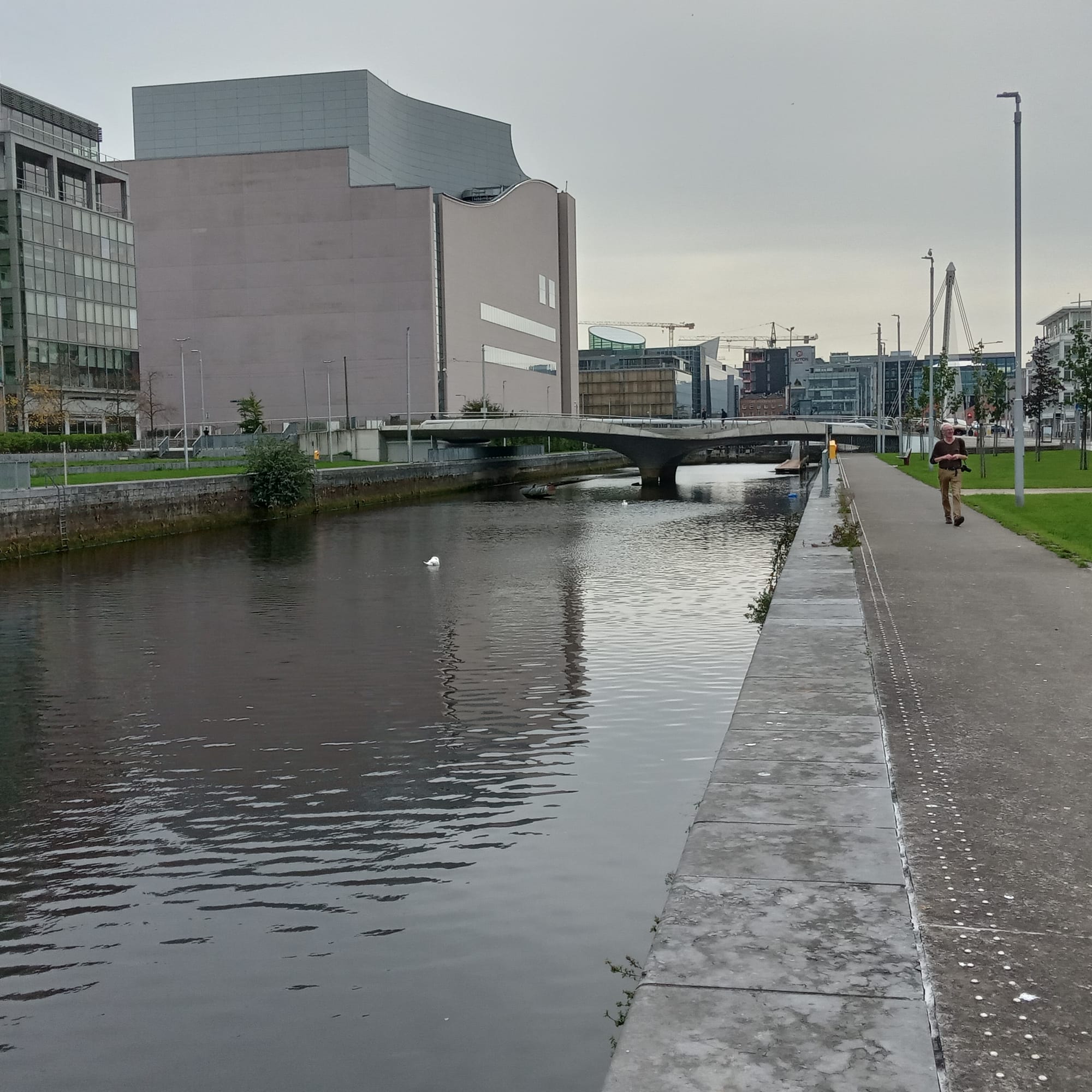 2023 10 07th Royal Canal Sherriff Street, looking toward sea lock, River Liffey and Convention Centre