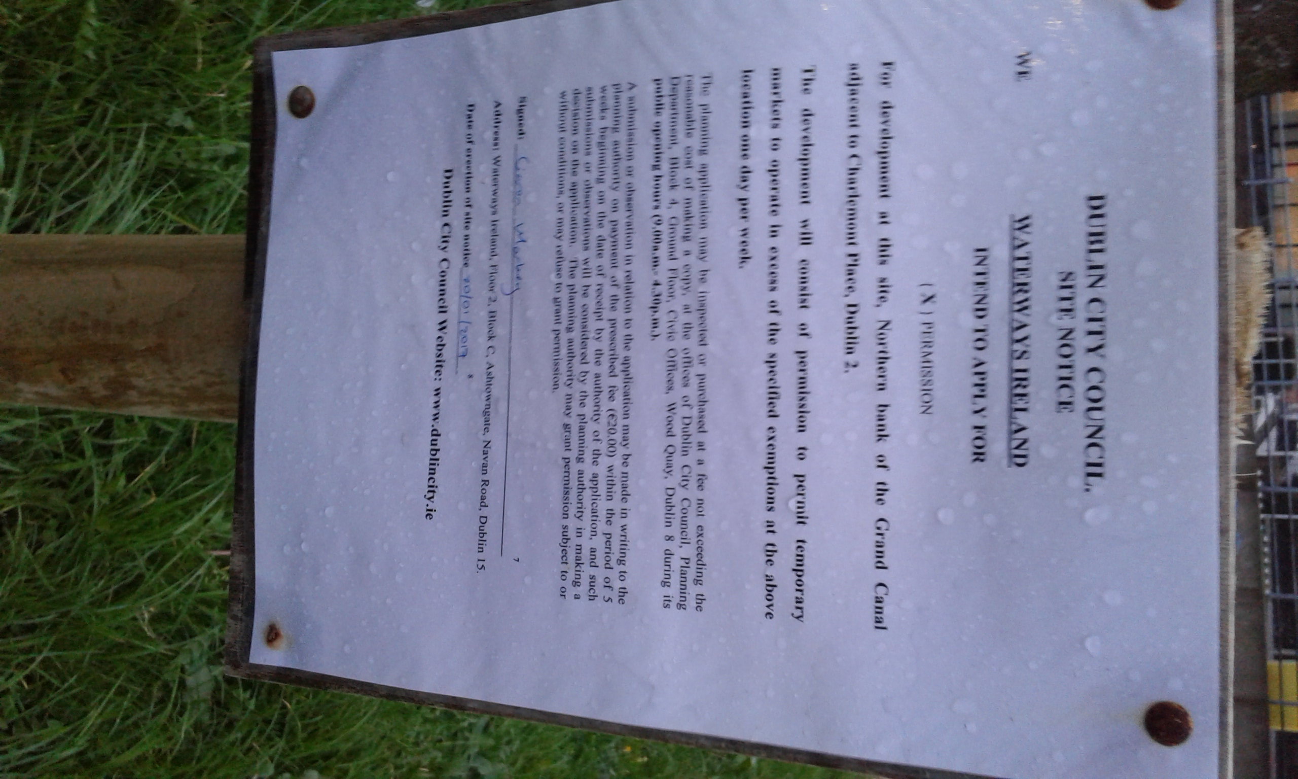 2017 03 17th Grand Canal Dublin application for trading