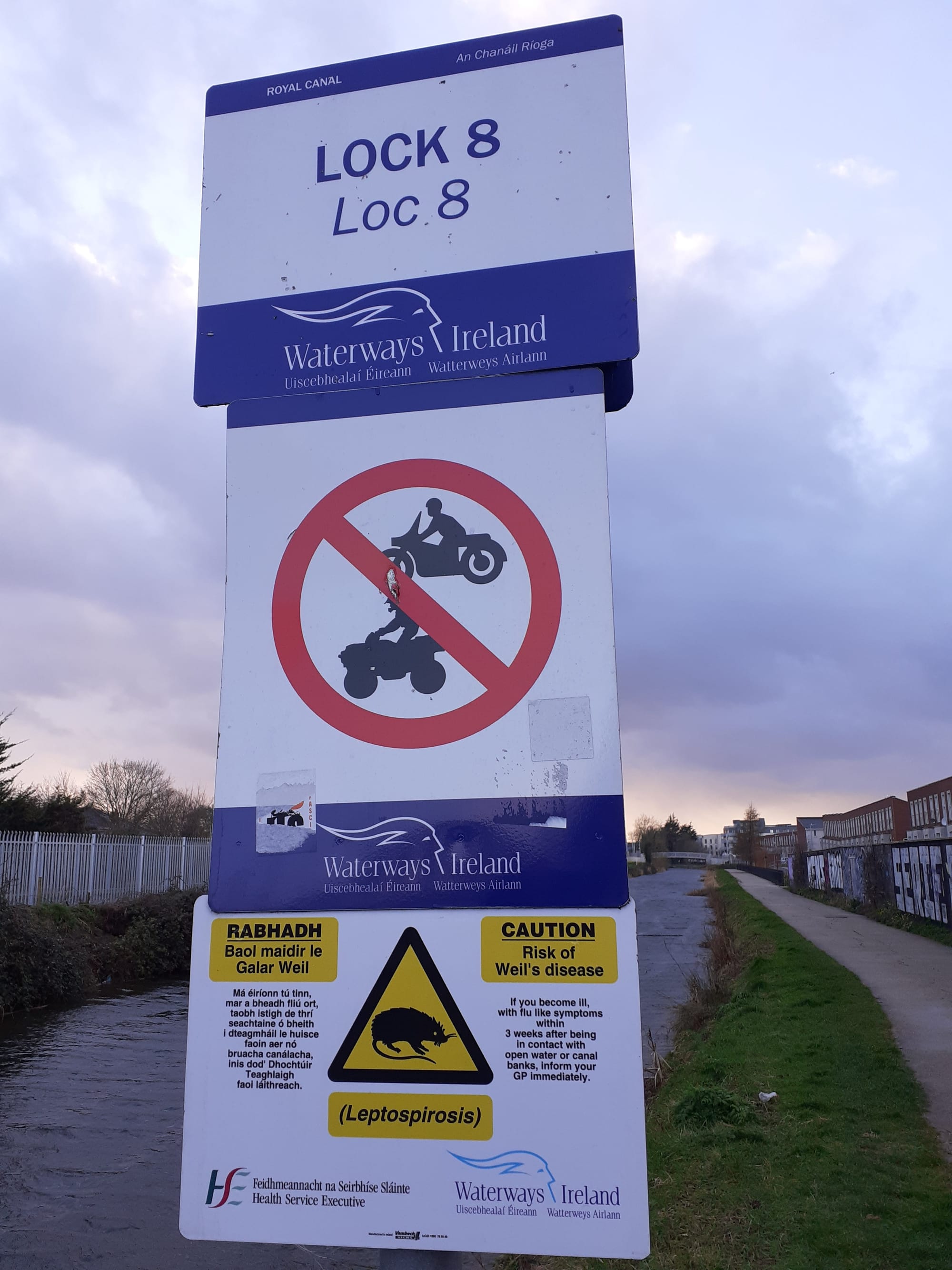 2022 02 20th Royal Canal Dublin Lock 8 greenway signage