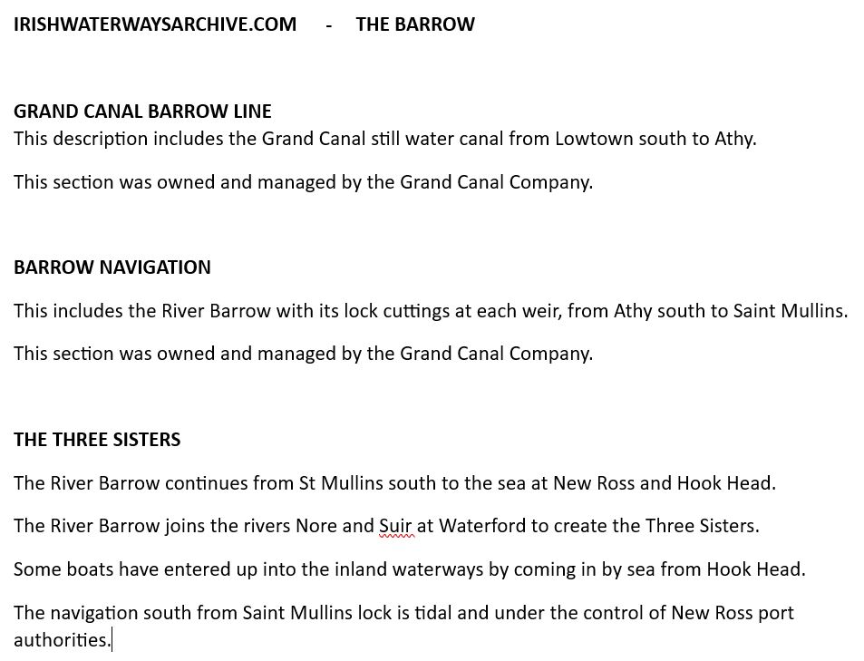 000 About the Barrow - the "Grand Canal, Barrow Line", and the "Barrow Navigation"