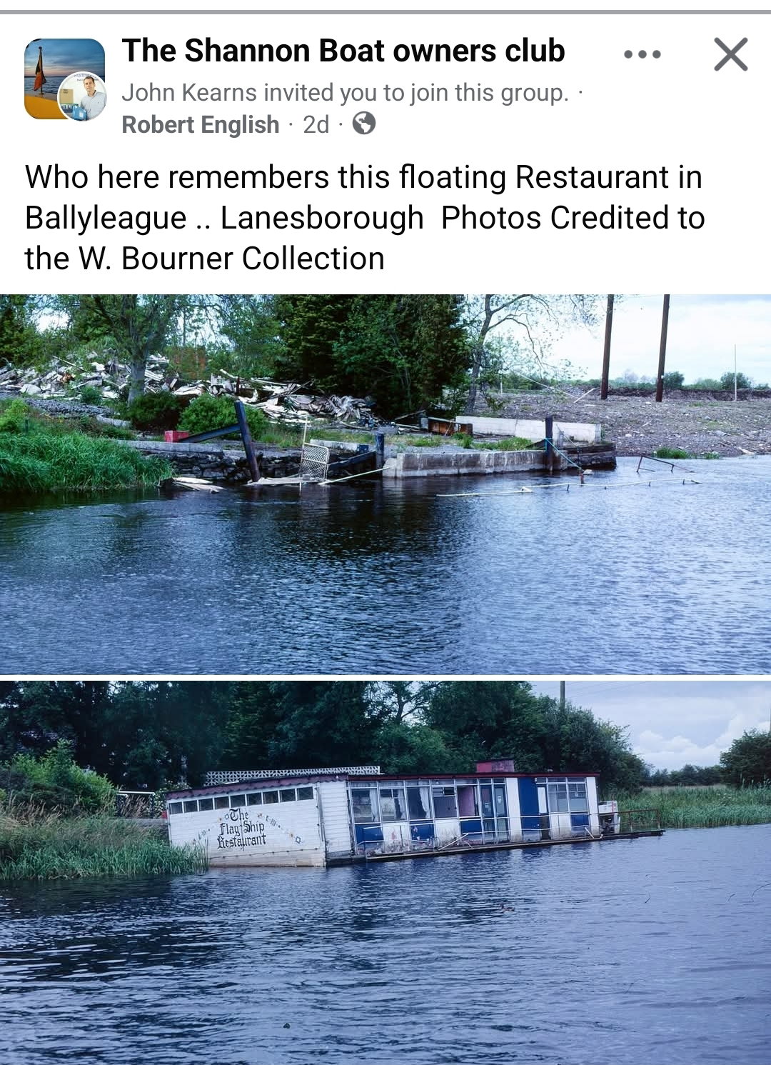1998 River Shannon Lanesborough  Ronnie Shearers Flagship restaurant sunk by Walter Bourner