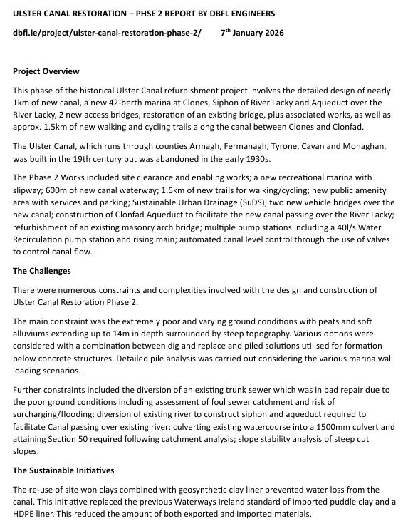 2026 01 07th DBFL Engineers Ulster Canal Phase 2 report