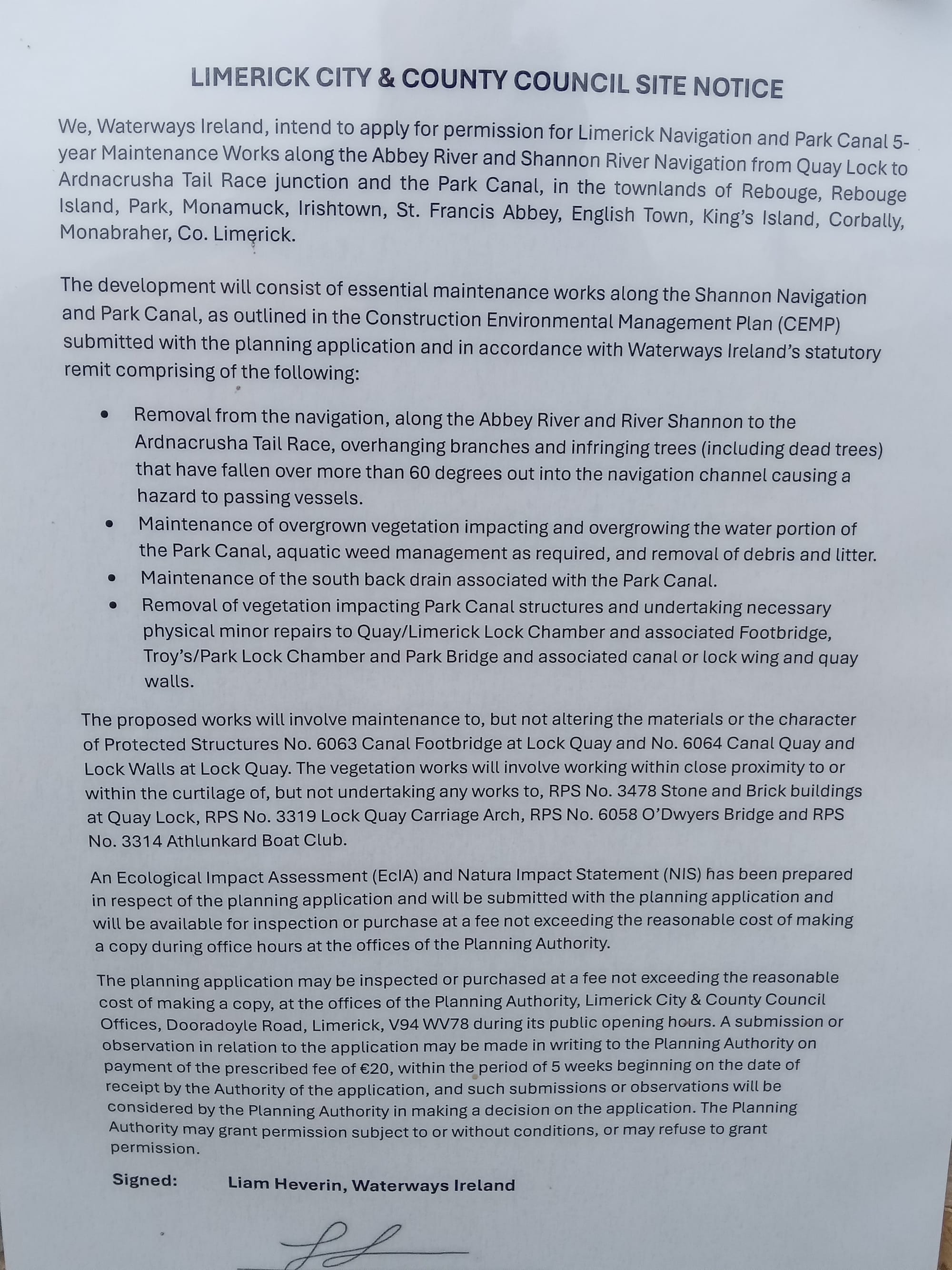 2025 08 07th River Shannon Limerick planning application for maintenance works