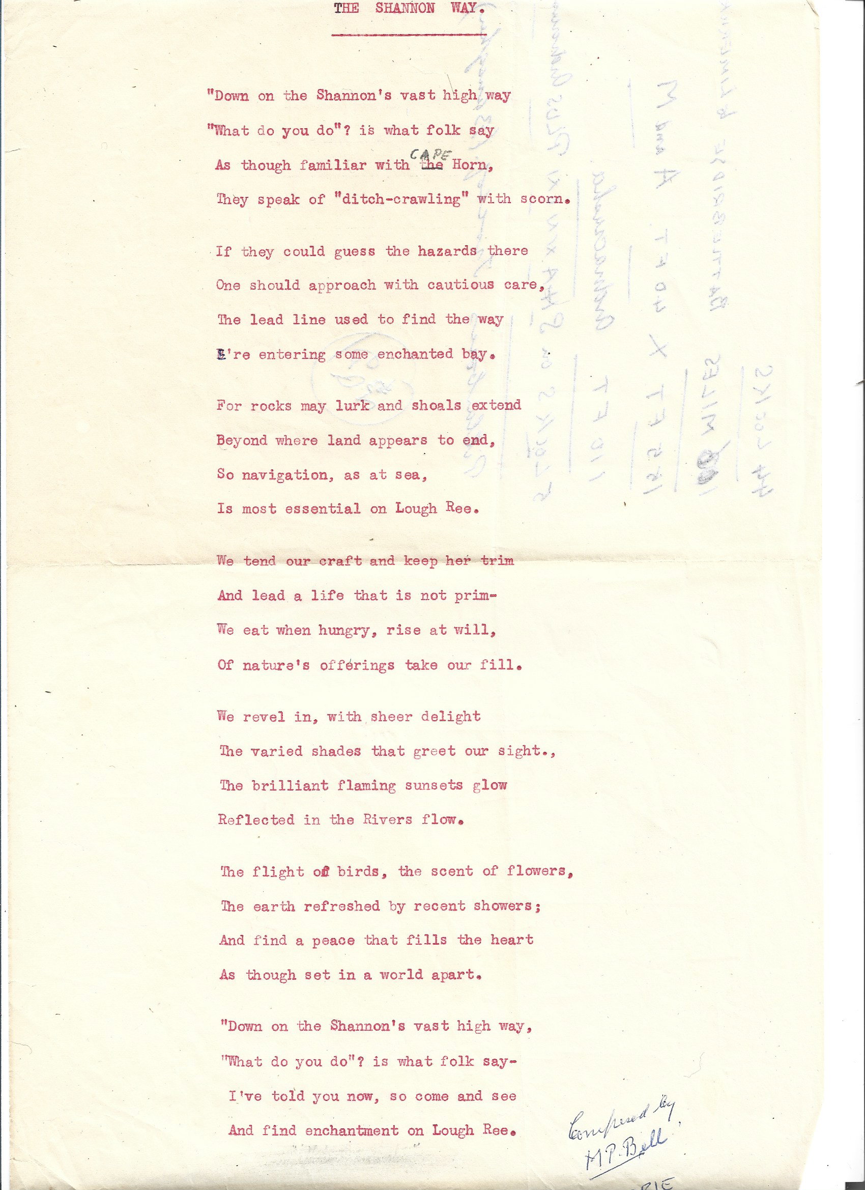 1940 River Shannon The Shannon Way poem by M.P.Bell