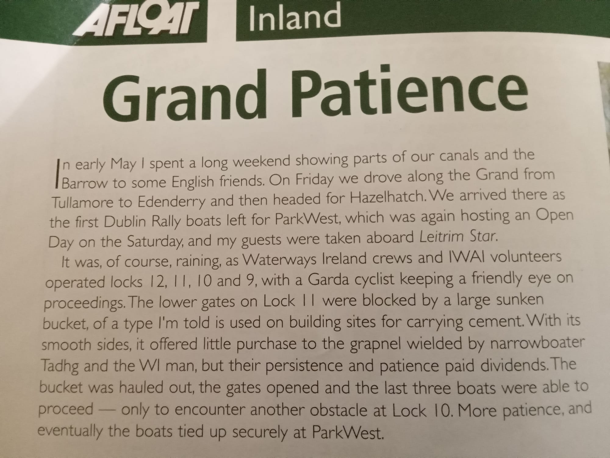 000 Afloat magazine Grand Canal Dublin voyage, unknown date