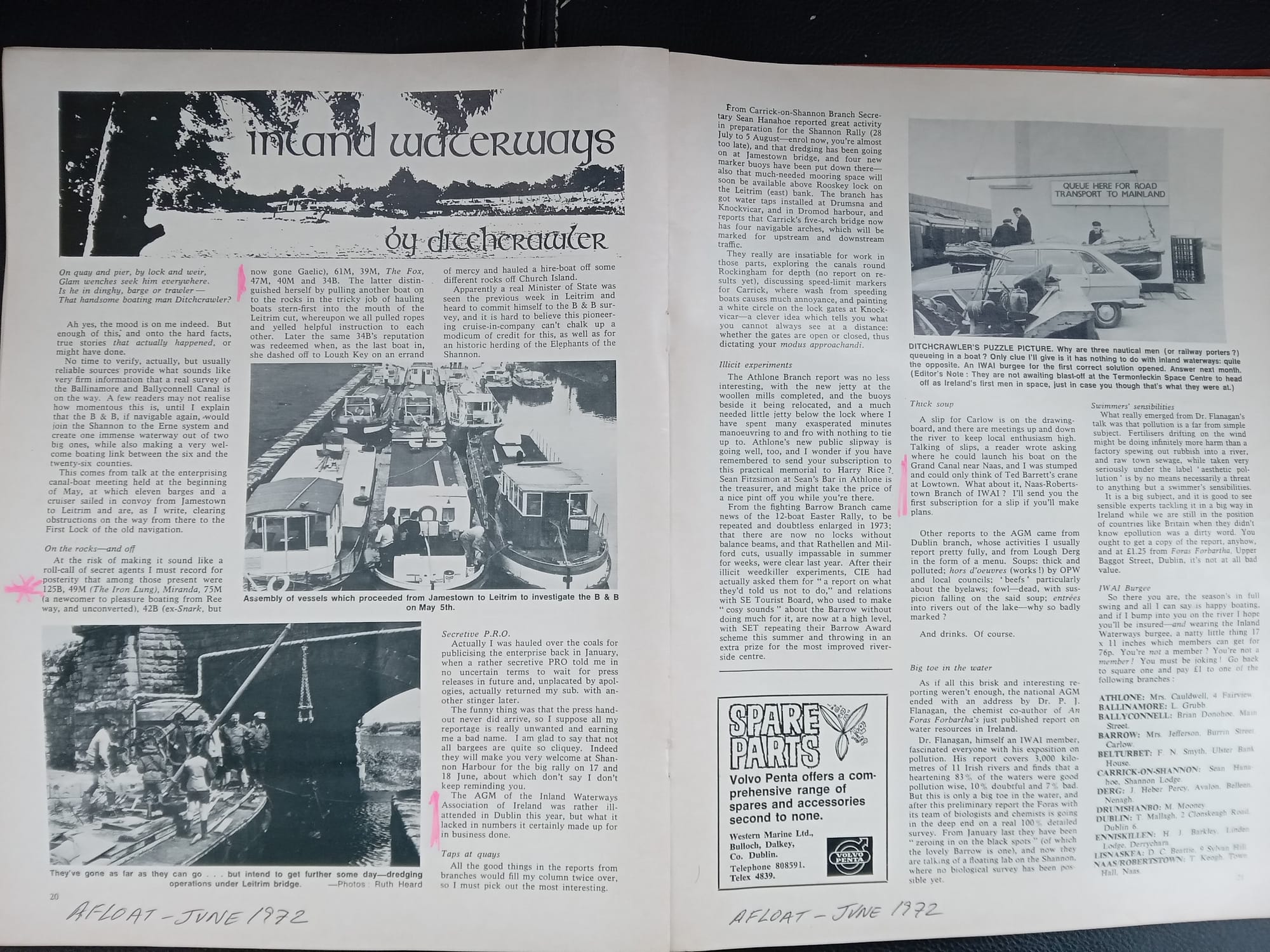 1972 06 Inland Cruising by Afloat Magazine, shows Leitrim Canal "first dig"