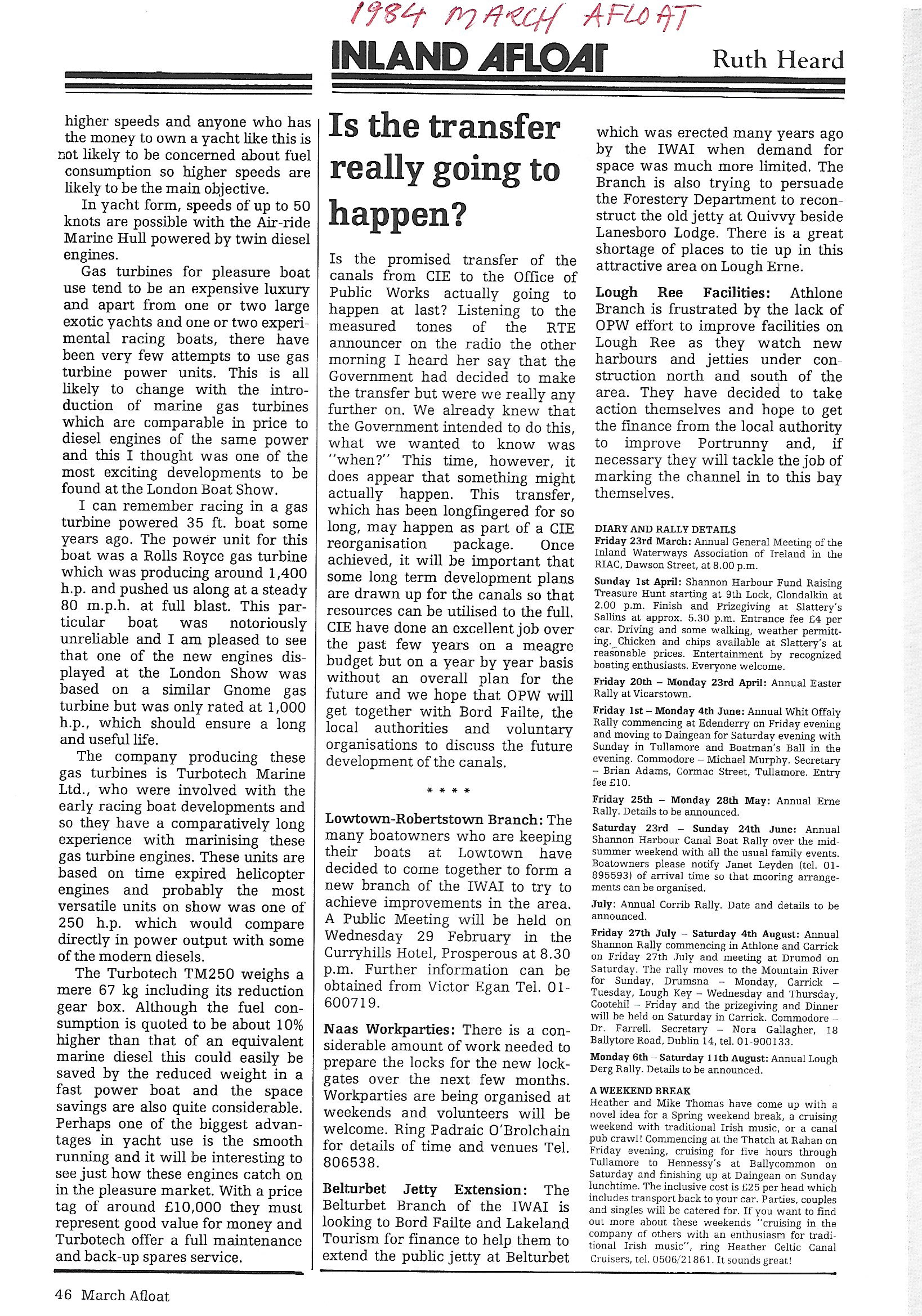 1984 03 Waterways transfer from CIE to OPW Afloat Magazine